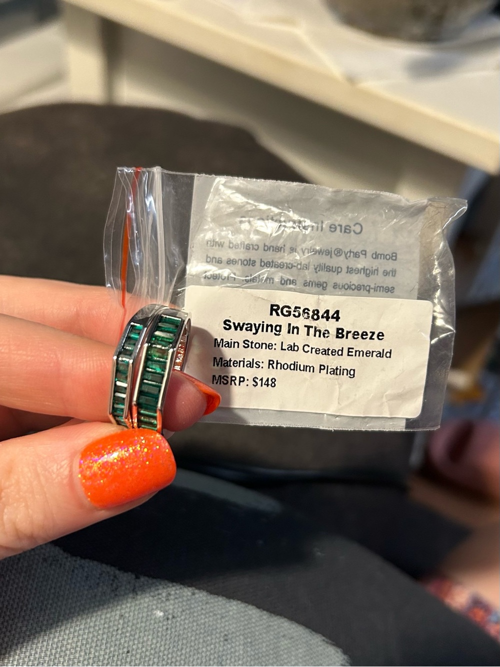 Swaying In The Breeze Lab-Created Emerald Rings - Rhodium Plating